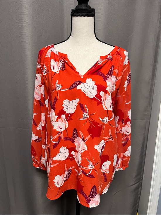 Kaari Blue Tops - Vibrant Red Floral V-Neck Blouse